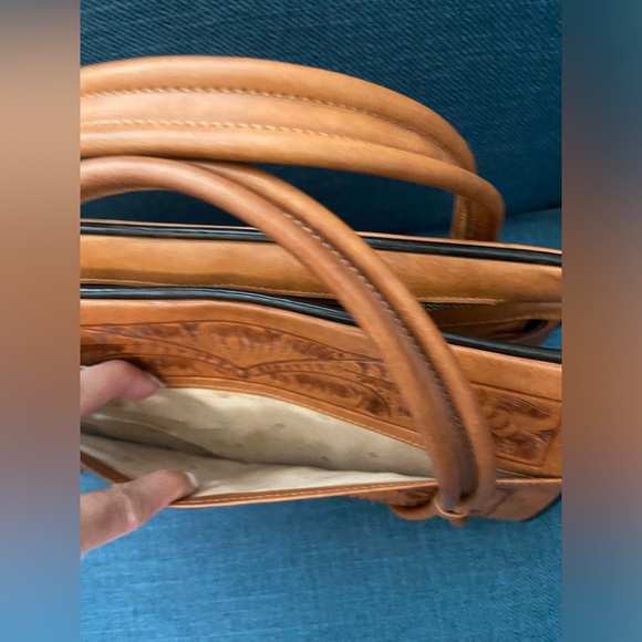 Vintage Gailan Leather Satchel Floral Engraving Made in Mexico Handbag Purse - Picture 9 of 14